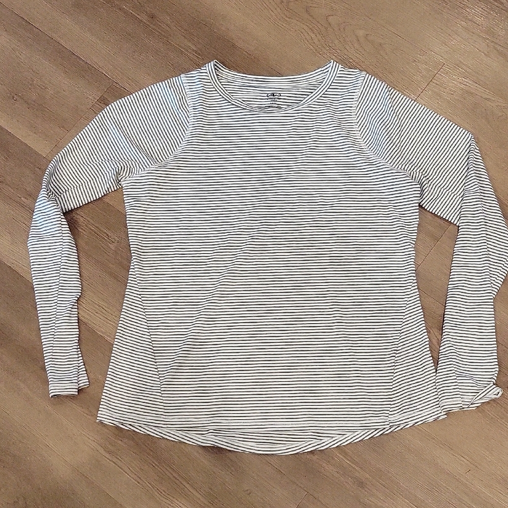 NWOT Athletic Works Black and White Striped Long Sleeve Tee